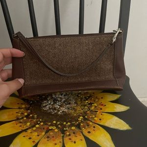 Vintage! Coach Brown Leather Herringbone Wool Tweed Mini Handbag
